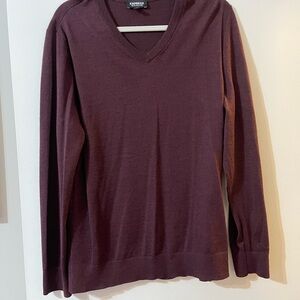 Express Men's Deep Maroon V-Neck Sweater